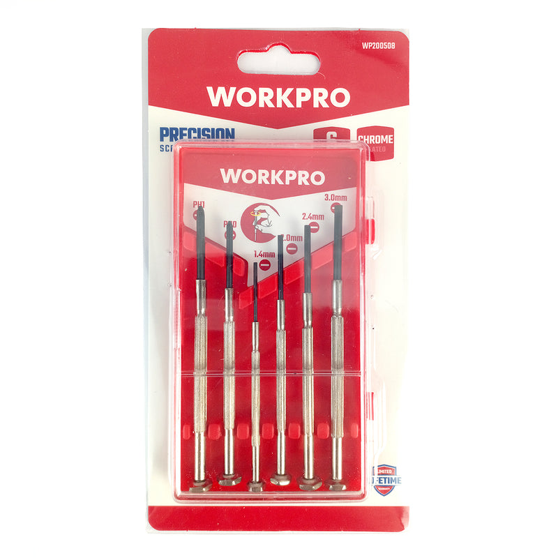 Bộ 6 cây tua vít tiểu ly, thân thép carbon mạ chrome sáng Workpro WP200508