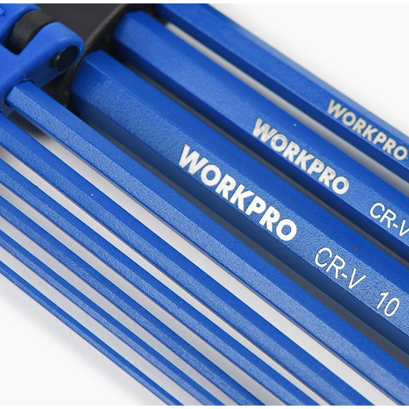 Bộ lục giác đầu bi thân dài 9 chi tiết, hệ mét Workpro WP222011 kích thước từ 1.5mm - 10mm