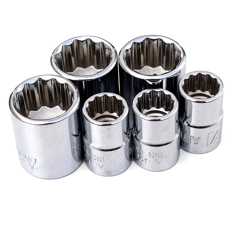 Các đầu tuýp 12 cạnh mạ Chrome bóng cốt 1/2 inch Stanley chuẩn Bi-Hex nhiều kích thước