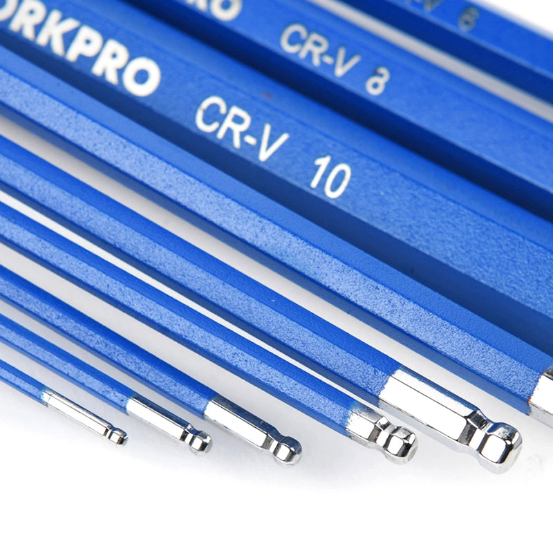 Bộ lục giác đầu bi thân dài 9 chi tiết, hệ mét Workpro WP222011 kích thước từ 1.5mm - 10mm
