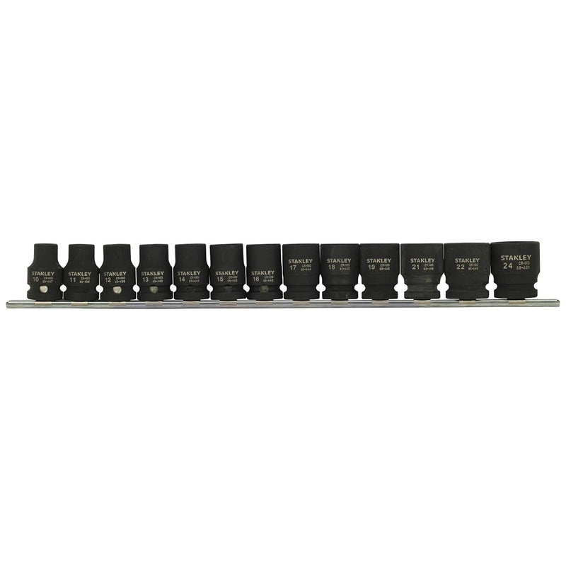 Bộ đầu tuýp đen va đập 13 chi tiết cốt 1/2 inch Stanley STMT73916-8 gắn trên thanh ray giữ dụng cụ chuyên dụng