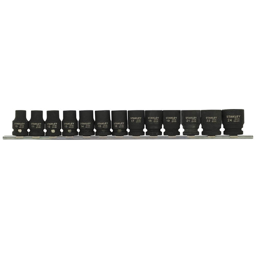 Bộ đầu tuýp đen va đập 13 chi tiết cốt 1/2 inch Stanley STMT73916-8 gắn trên thanh ray giữ dụng cụ chuyên dụng