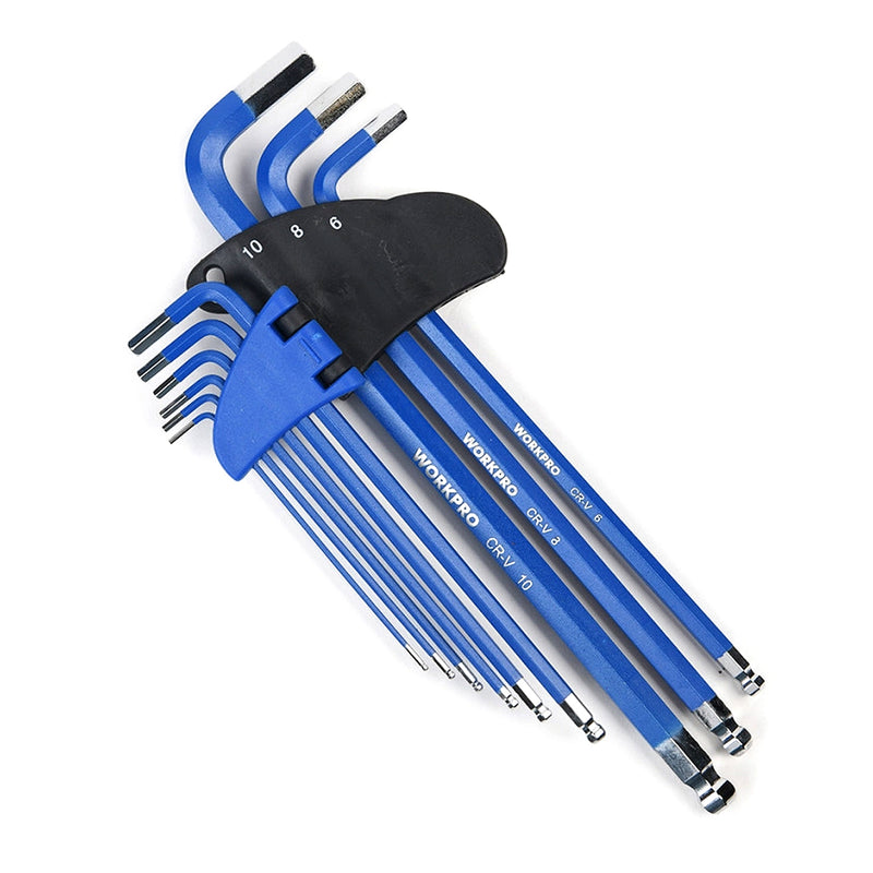 Bộ lục giác đầu bi thân dài 9 chi tiết, hệ mét Workpro WP222011 kích thước từ 1.5mm - 10mm