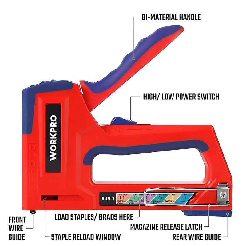 Kìm bấm đinh ghim đa năng 6 chức năng, có thể dùng nhiều loại đinh ghim Workpro WP223002