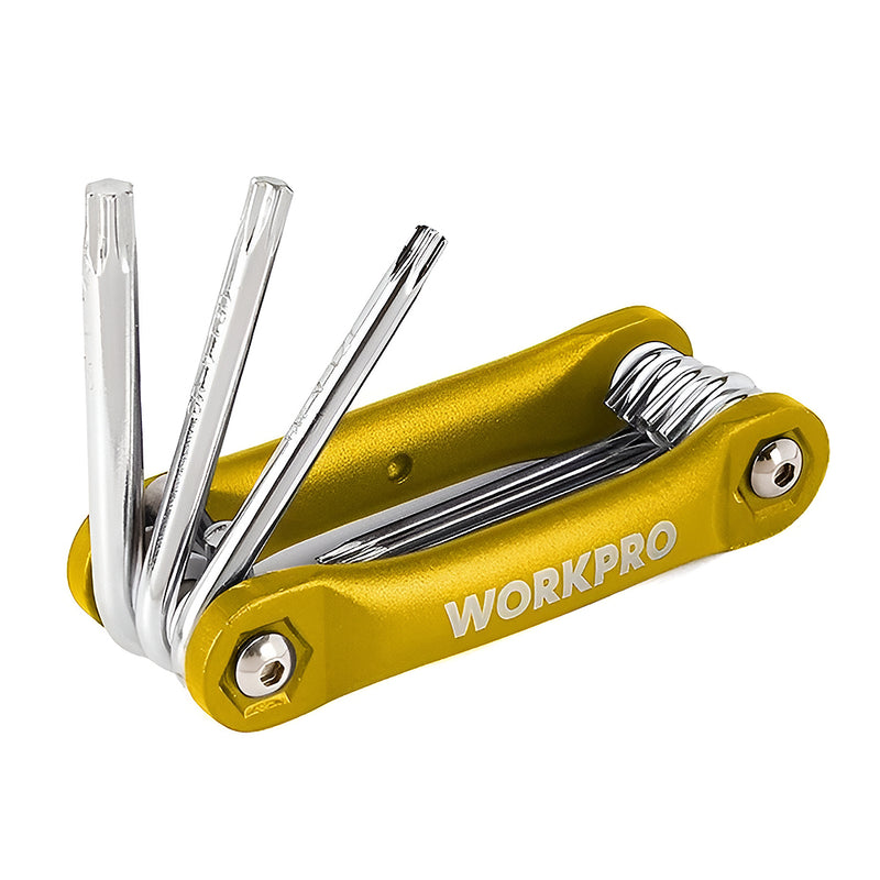 Bộ 8 cây lục giác đầu sao gấp gọn, cán cầm bằng hợp kim nhôm, vật liệu thép CR-V Workpro WP222025