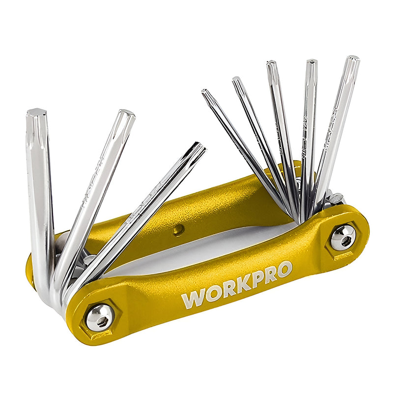 Bộ 8 cây lục giác đầu sao gấp gọn, cán cầm bằng hợp kim nhôm, vật liệu thép CR-V Workpro WP222025