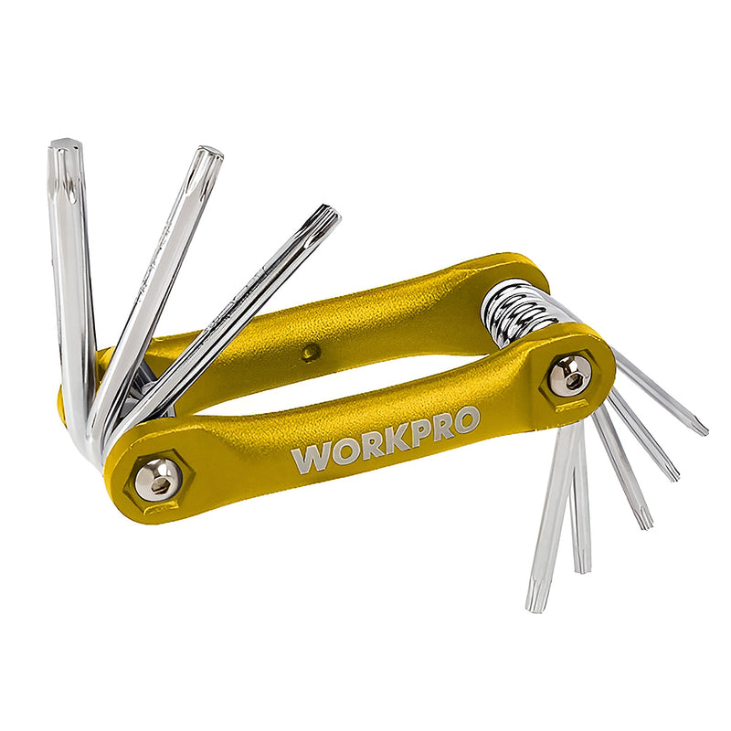 Bộ 8 cây lục giác đầu sao gấp gọn, cán cầm bằng hợp kim nhôm, vật liệu thép CR-V Workpro WP222025