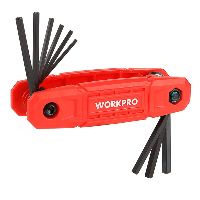 Bộ 9 cây lục giác gấp gọn đầu thẳng, hệ inch, thép CR-V Workpro WP222032