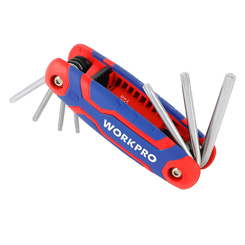 Bộ 8 lục giác đầu sao gấp gọn, thép CRV Workpro WP222021