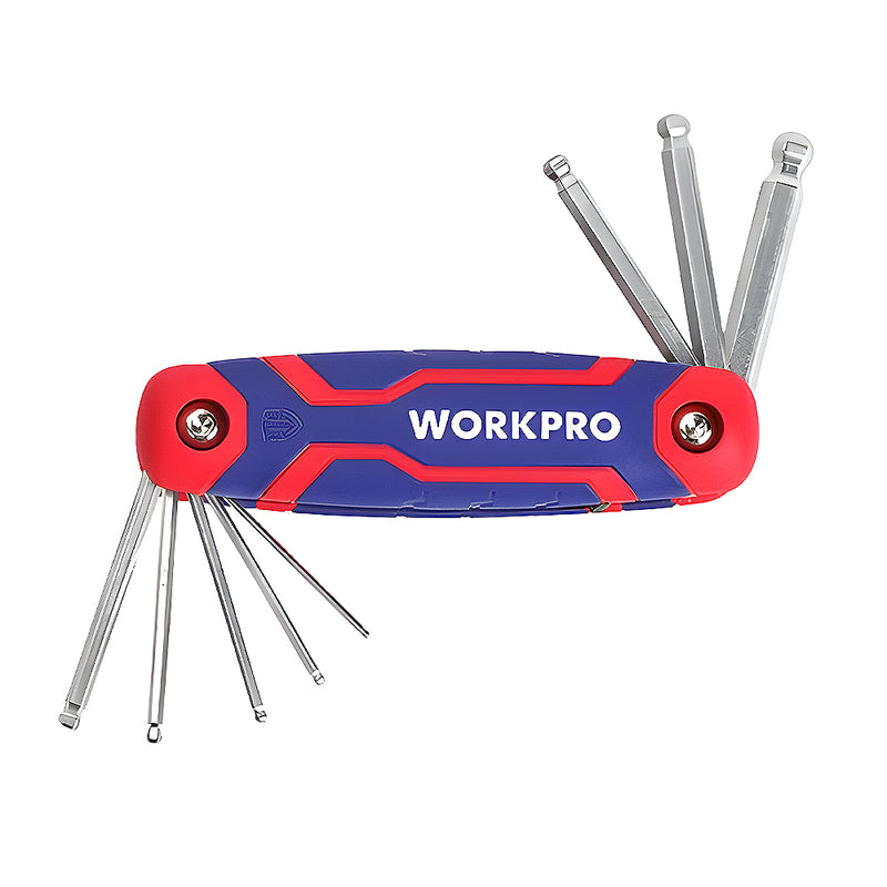 Bộ 8 cây lục giác đầu bi gấp gọn, hệ mét, thép CR-V Workpro WP222020