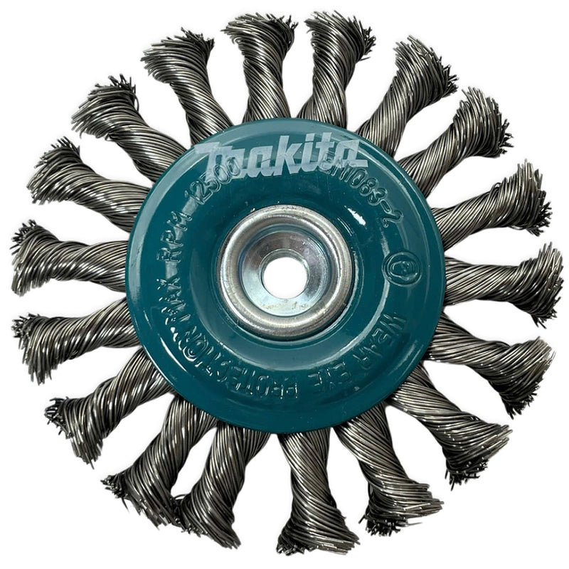 Bánh cước kim loại sợi Inox xoắn Makita D-77528 đường kính 100mm, cốt M10 dùng cho các máy mài góc 100mm ( Cấp 2 sao )