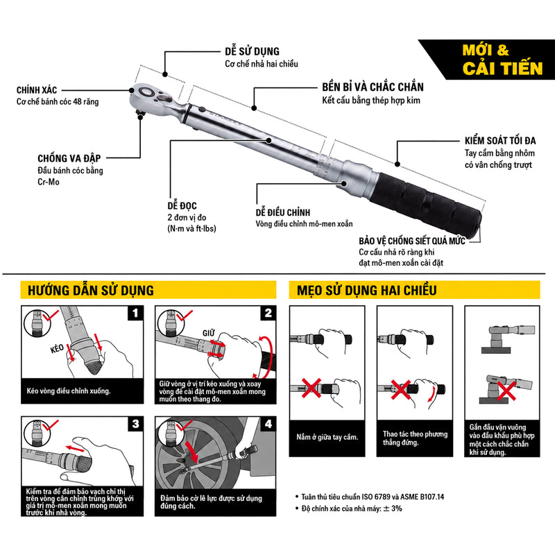 Cần siết lực tự động cốt 1/2 inch Stanley dải lực từ 20Nm - 340Nm