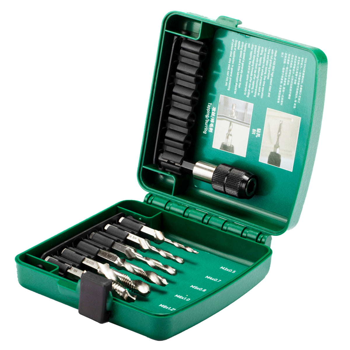 Bộ mũi khoan taro đa năng HSS SATA 50457 7 chi tiết, mũi khoan taro kết hợp 4 chức năng, thép gió HSS 6542, cho thép, gang.