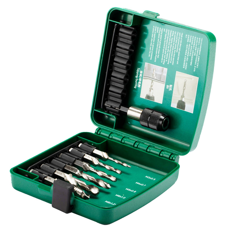 Bộ mũi khoan taro đa năng HSS SATA 50457 7 chi tiết, mũi khoan taro kết hợp 4 chức năng, thép gió HSS 6542, cho thép, gang.