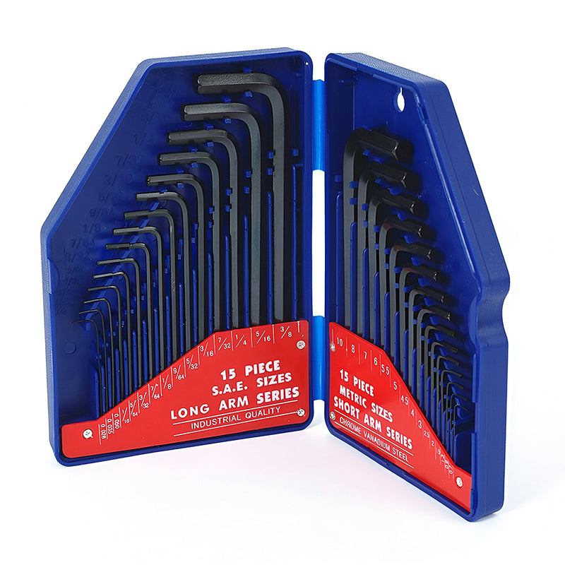 Bộ 30 cây lục giác đầu bẳng, kiểu chữ L, hệ inch và mét, vật liệu bằng thép CR-V Workpro WP222018