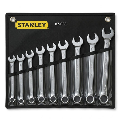 Bộ cờ lê vòng miệng Slimline hệ mét 9 chi tiết Stanley 87-033-1 kích thước 10mm đến 19mm đựng trong túi vải cuộn màu vàng đen