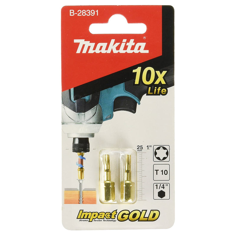 Vì 2 mũi vặn vít đầu sao Torsion Impact Gold Makita B-28391 kích thước T10 x 25mm