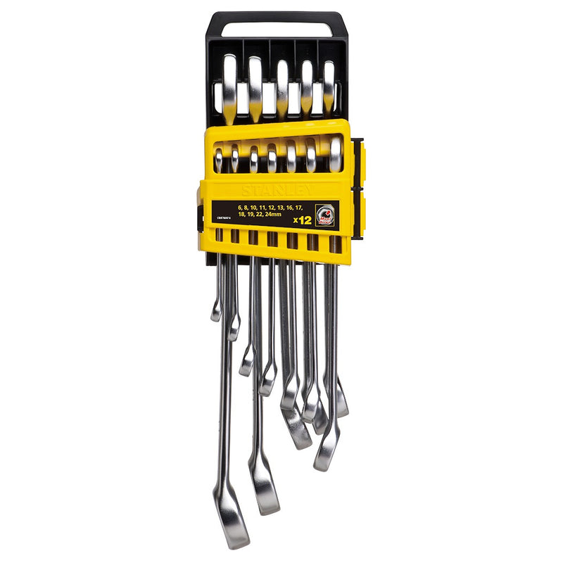Bộ cờ lê vòng miệng hệ mét 12 chi tiết Stanley STMT78097-9 kích thước 6mm đến 24mm gài trên giá nhựa treo