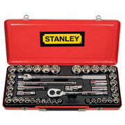 Bộ đầu tuýp hệ mét và hệ inch 12 cạnh cốt 1/2 inch 43 chi tiết Stanley 89-509 đựng trong hộp kim loại màu đỏ