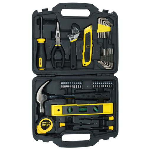 Bộ dụng cụ gia đình 47 chi tiết Stanley STHT74981 gồm 16 chìa lục giác, tua vít điện tử, búa, kìm, thước nivo Torpedo và mỏ lết