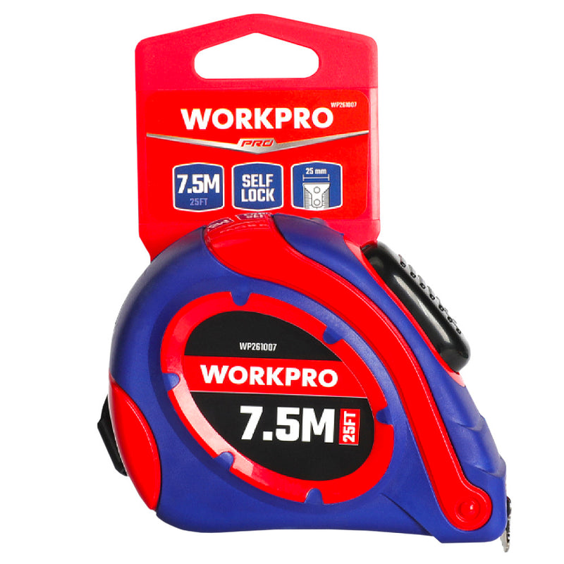 Thước kéo thép tự khóa loại tốt, nền vàng, số đo hệ met và inch Workpro