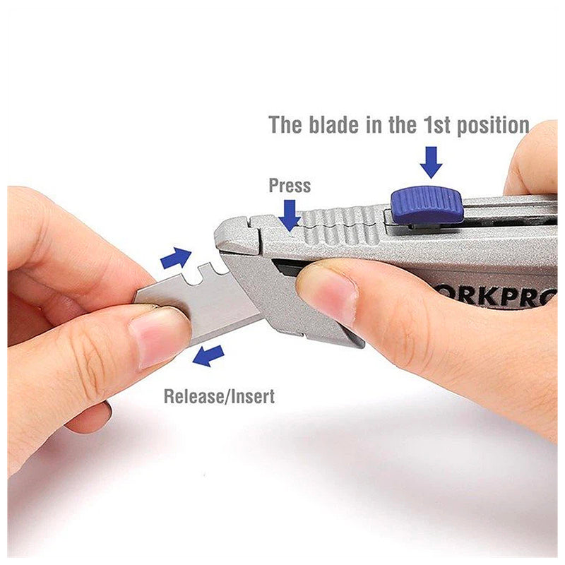 Dao rọc đa năng hạng nặng, thân nhôm, lưỡi dao trượt 3 vị trí, thay lưỡi nhanh Workpro WP213014 (mã cũ W013029)