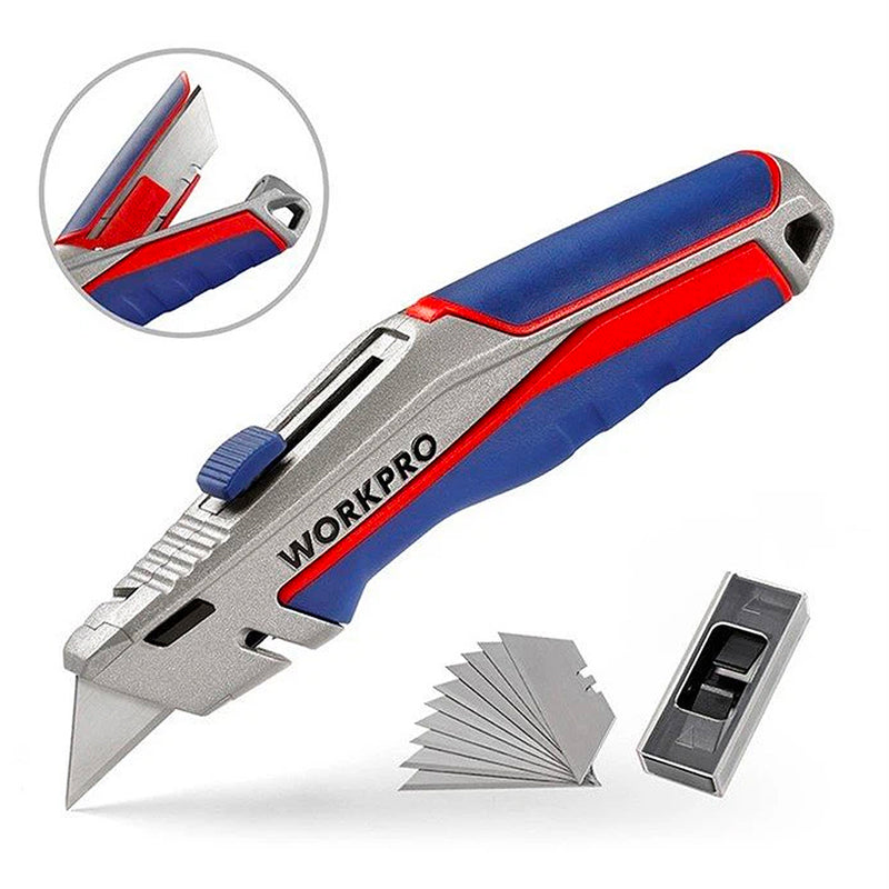 Dao rọc đa năng hạng nặng, thân nhôm, lưỡi dao trượt 3 vị trí, thay lưỡi nhanh Workpro WP213014 (mã cũ W013029)