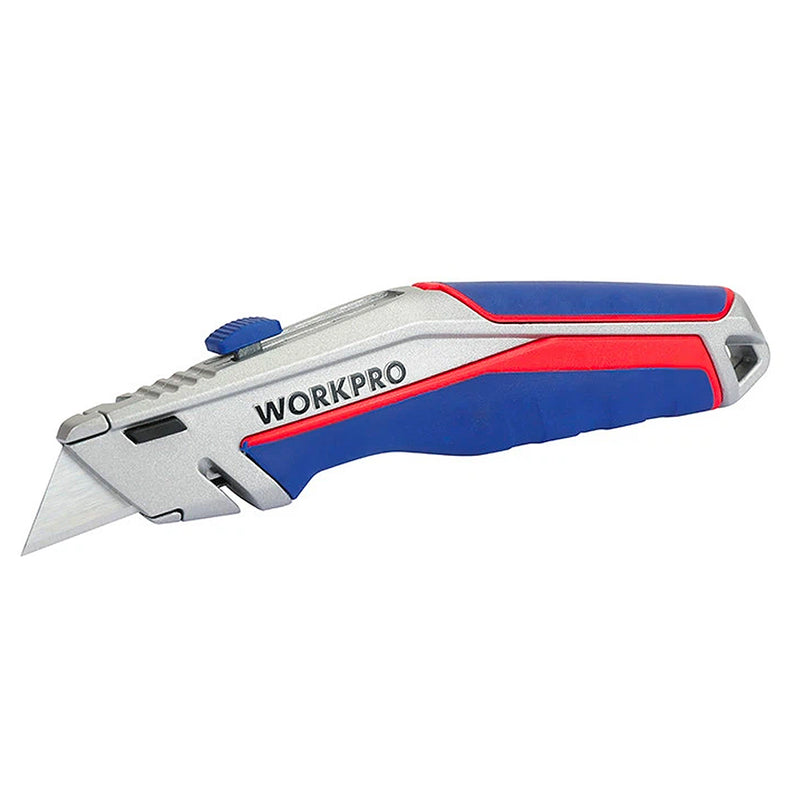 Dao rọc đa năng hạng nặng, thân nhôm, lưỡi dao trượt 3 vị trí, thay lưỡi nhanh Workpro WP213014 (mã cũ W013029)