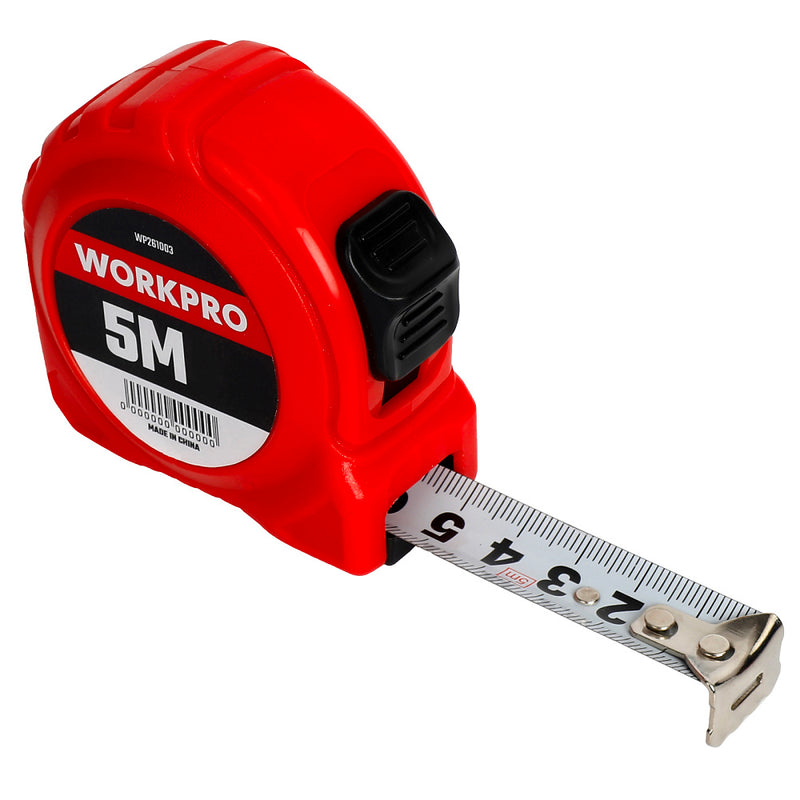 Thước kéo thép, vỏ nhựa chống sốc, nền trắng, số đo hệ met Workpro
