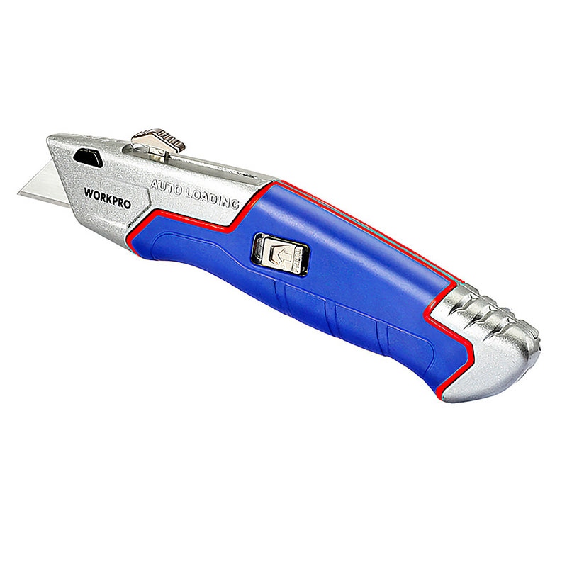 Dao rọc đa năng, thân nhôm bọc nhựa, lưỡi trượt dừng 4 vị. trí, thay lưỡi nhanh Workpro WP213012