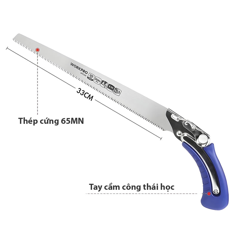 Cưa gỗ cầm tay cán cong, kích thước 330mm Workpro WP333008