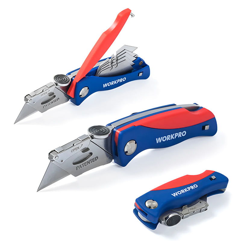 Dao gấp đa năng Bi-metal, tay cầm bọc nhựa ABS, thay lưỡi nhanh Workpro WP211006