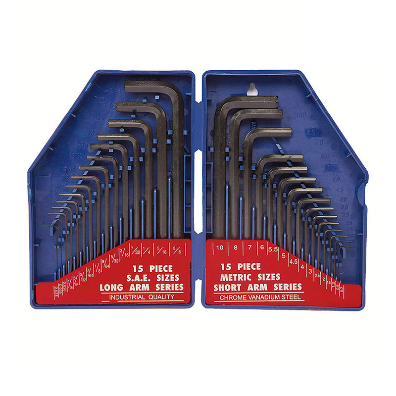Bộ 30 cây lục giác đầu bẳng, kiểu chữ L, hệ inch và mét, vật liệu bằng thép CR-V Workpro WP222018