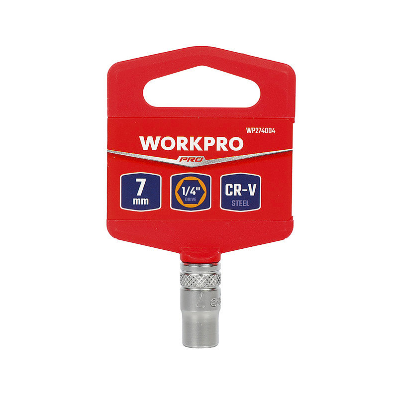 Đầu tuýp cốt 1/4 inch bằng thép CR-V, loại ngắn tiêu chuẩn, đầu lục giác 6 cạnh (4-14mm) Workpro