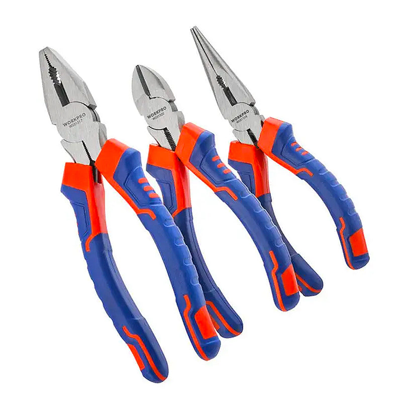 Bộ kìm 3 món gồm (kìm răng, kìm cắt, kìm nhọn) 6 inch và 8 inch Workpro WP201007