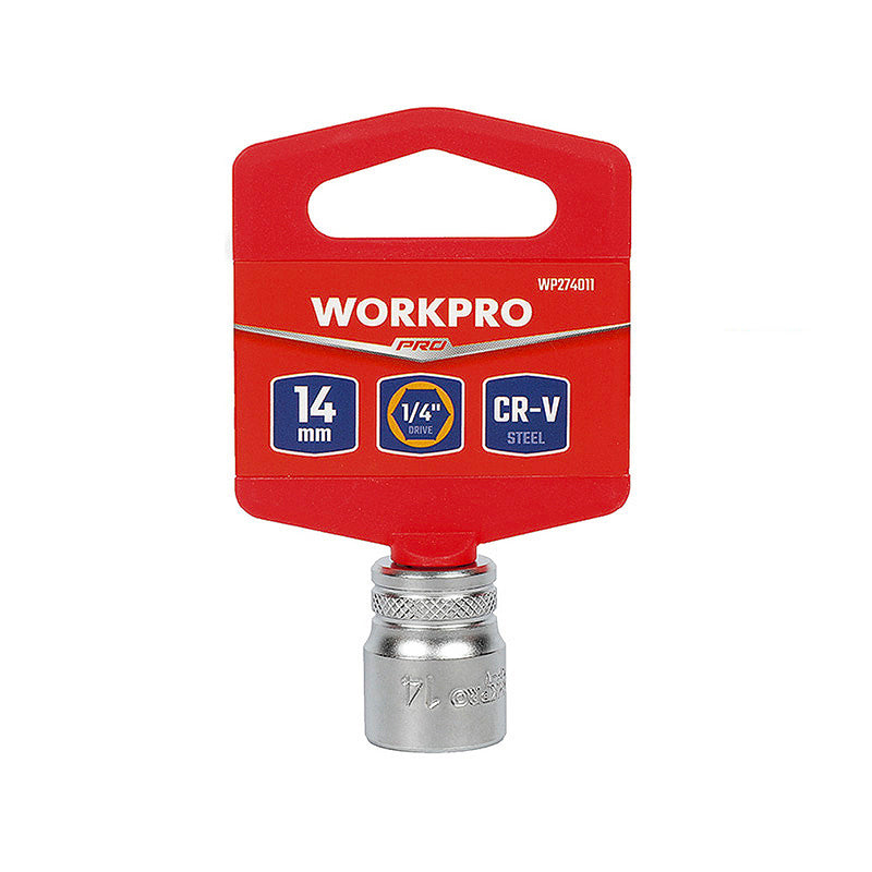 Đầu tuýp cốt 1/4 inch bằng thép CR-V, loại ngắn tiêu chuẩn, đầu lục giác 6 cạnh (4-14mm) Workpro