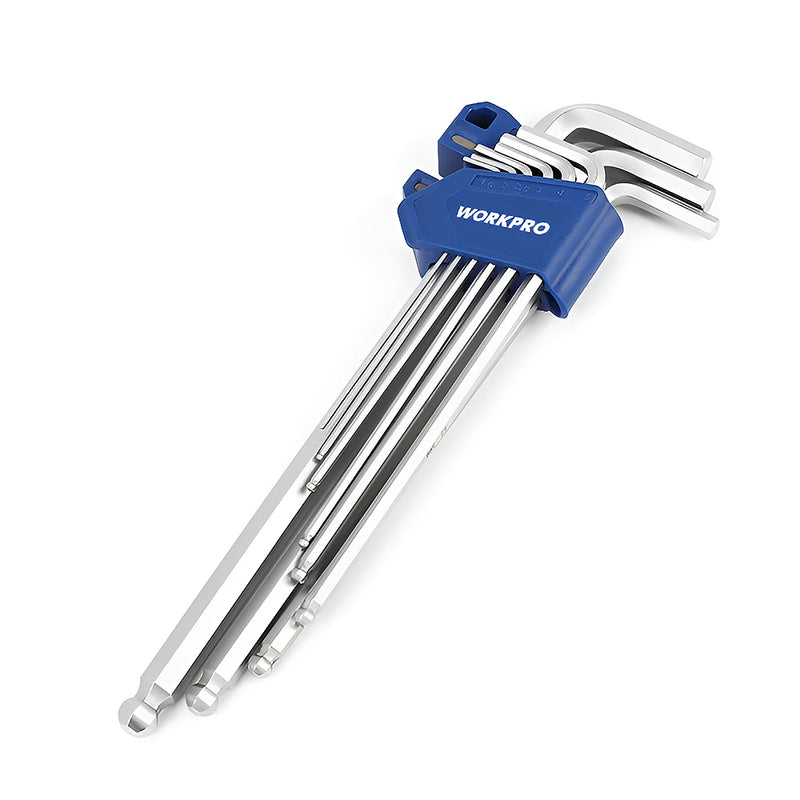 Bộ lục giác đầu bi, hệ mét 9 chi tiết Workpro WP222035 chất liệu thép S2