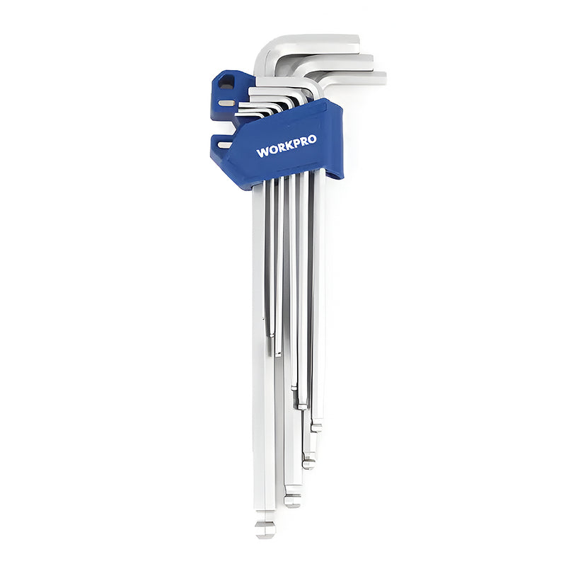 Bộ lục giác đầu bi, hệ mét 9 chi tiết Workpro WP222035 chất liệu thép S2