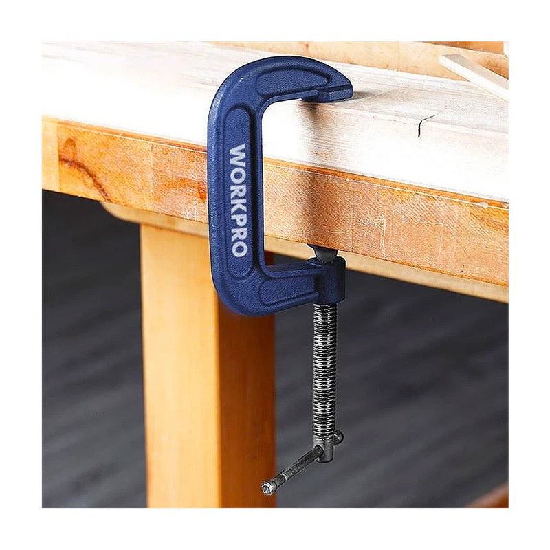 Cảo chữ C, vật liệu bằng thép đàn hồi, trục xoay mạ chrome (Cảo chữ G) Workpro ( Malleable steel frame G- clamp)