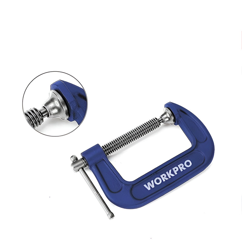 Cảo chữ C, vật liệu bằng thép đàn hồi, trục xoay mạ chrome (Cảo chữ G) Workpro ( Malleable steel frame G- clamp)