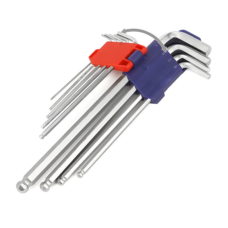 Bộ 9 cây lục giác đầu bi, loại dài, hệ mét, thép CR-V Workpro WP222007