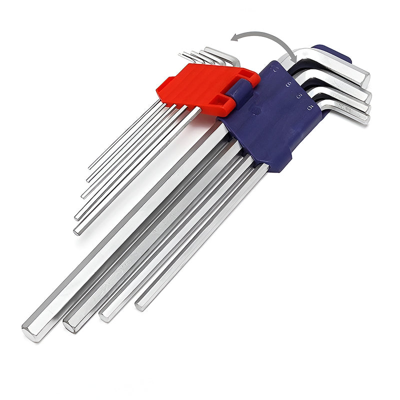 Bộ 9 cây lục giác đầu thẳng kiểu chữ L, loại dài hệ mét, thép CR-V Workpro WP222005