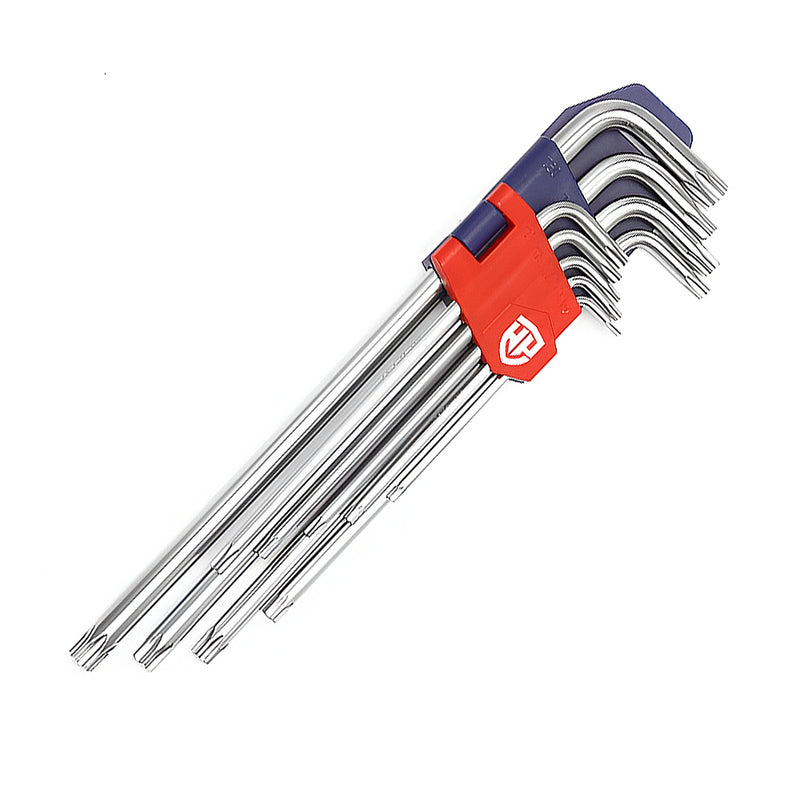 Bộ 9 cây lục giác hình sao kiểu chữ L, cỡ dài, có lỗ nhỏ ở đầu mũi, vật liệu thép hợp kim CR-V Workpro WP222003