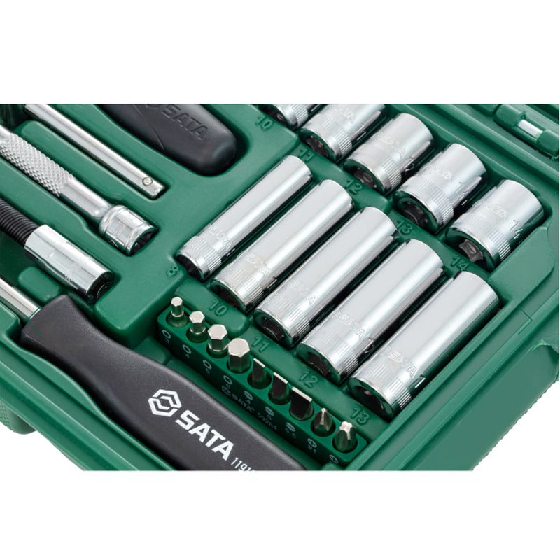 Bộ đầu tuýp, kèm cần siết lực hệ mét 36 chi tiết SATA 09001 cốt 1/4 inch