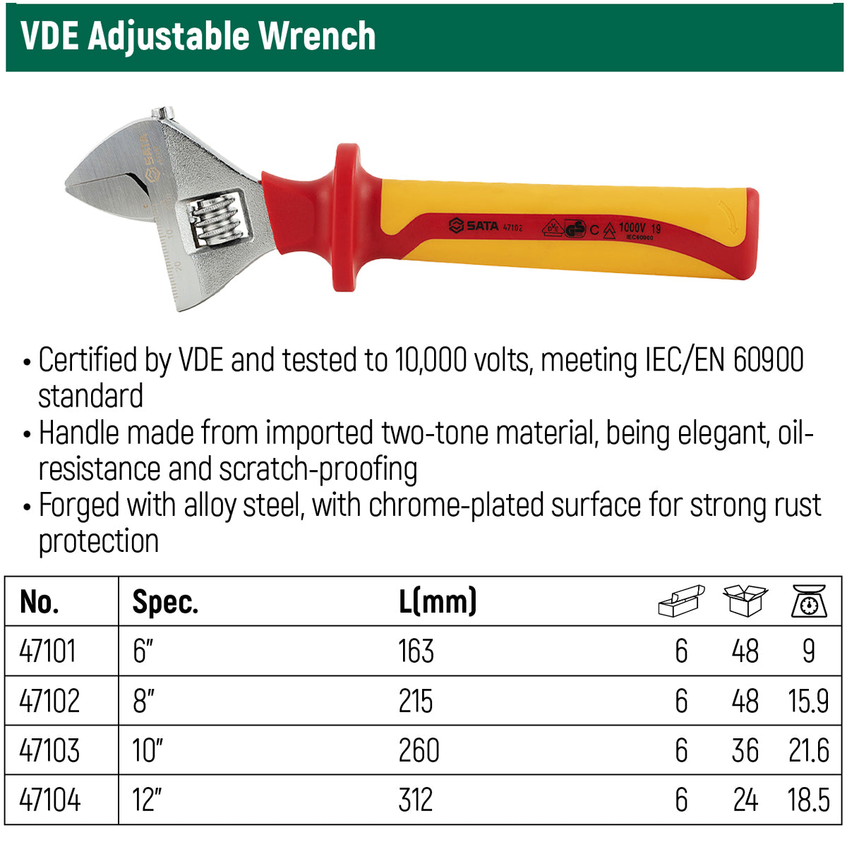 Mỏ lết cách điện 1000V VD SATA kích thước từ 163mm - 312mm