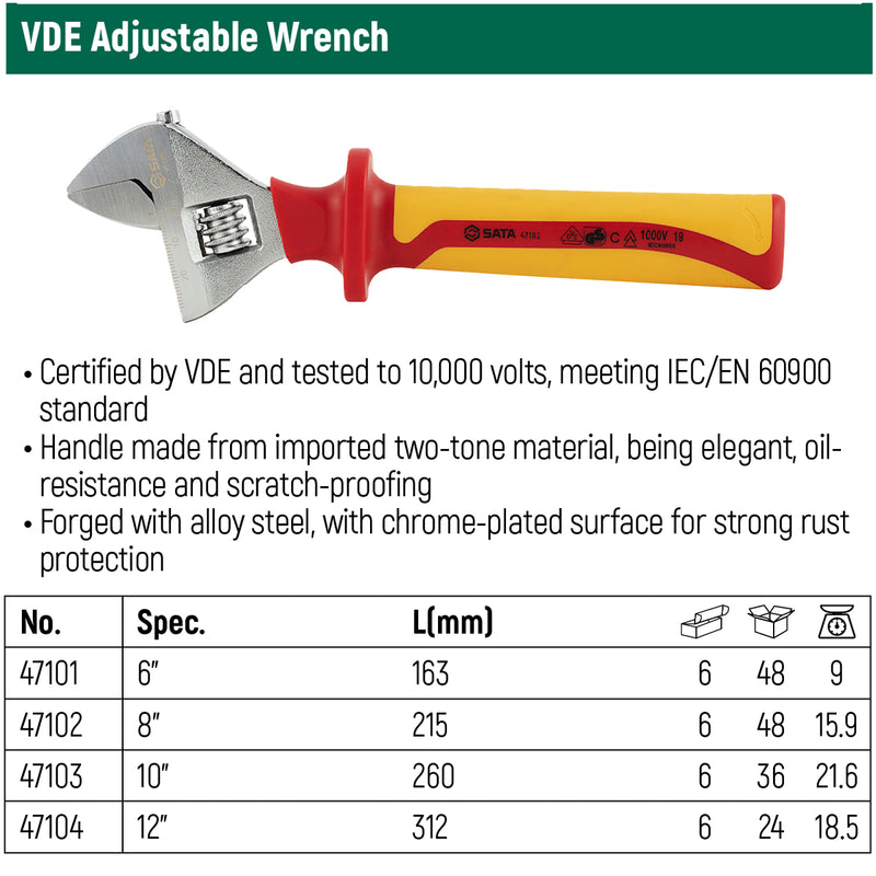 Mỏ lết cách điện 1000V VD SATA kích thước từ 163mm - 312mm