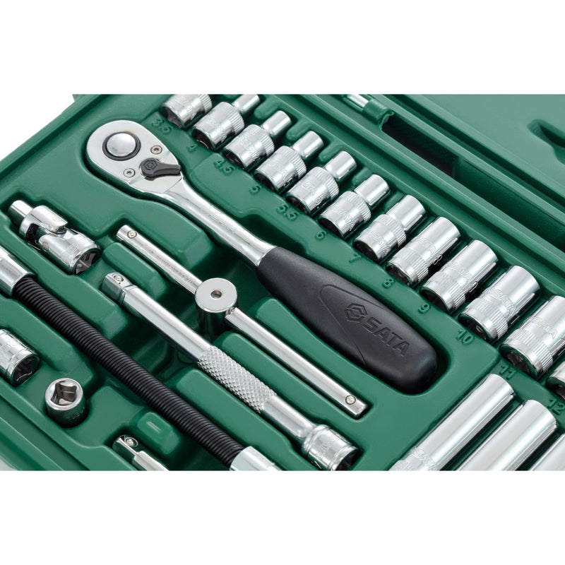 Bộ đầu tuýp, kèm cần siết lực hệ mét 36 chi tiết SATA 09001 cốt 1/4 inch