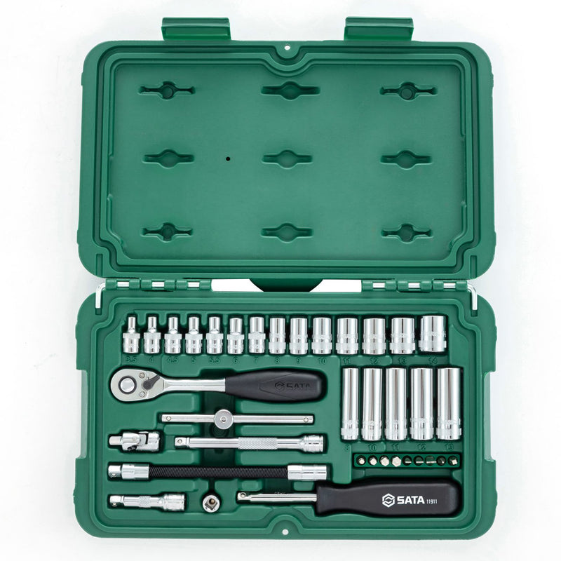 Bộ đầu tuýp, kèm cần siết lực hệ mét 36 chi tiết SATA 09001 cốt 1/4 inch