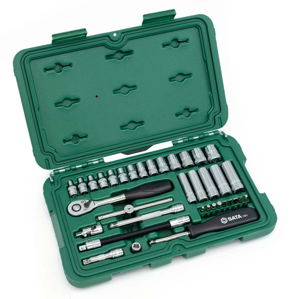 Bộ đầu tuýp, kèm cần siết lực hệ mét 36 chi tiết SATA 09001 cốt 1/4 inch