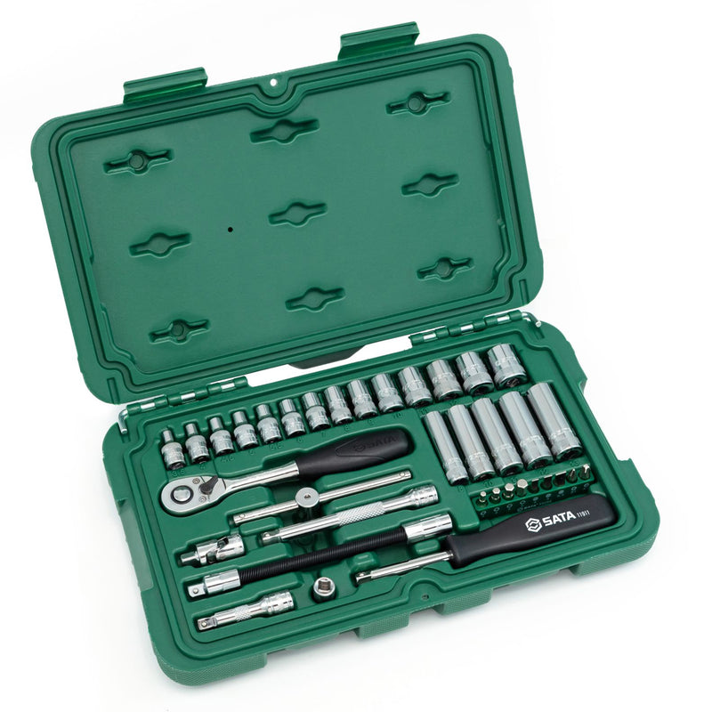 Bộ đầu tuýp, kèm cần siết lực hệ mét 36 chi tiết SATA 09001 cốt 1/4 inch